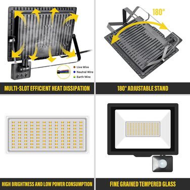 20000LM LED Floodlight Outdoor with Motion Sensor LED Spotlight 6000K Cold White IP66 Waterproof LED Outdoor Floodlight Floodlight for Garage Hallway Garden Courtyards Hotel Sports Field (3500k Warm White, 75W)