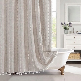 Штора для ванни в стилі Бохо, штучний льон з вишивкою, бежева, текстильна