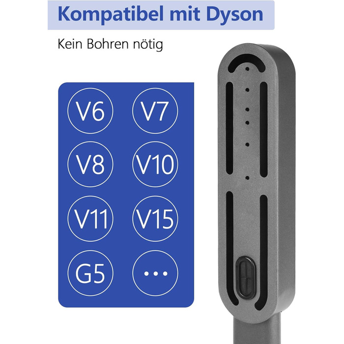 Підставка для пилососів Dyson G5, V15, V12, V11, V10, V8, V7, V6, металева, з 4 гачками та 4 полицями, без свердління, стабільна, на підлогу, приховане кріплення кабелю (темно-сірий)