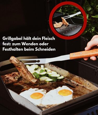 Набір гриль-посуду LEÓN Goods®: щипці, лопатка, виделка, щітка для гриля (4 шт.) з нержавіючої сталі та акації, для газових грилів. Ідеальний подарунок для гриля!