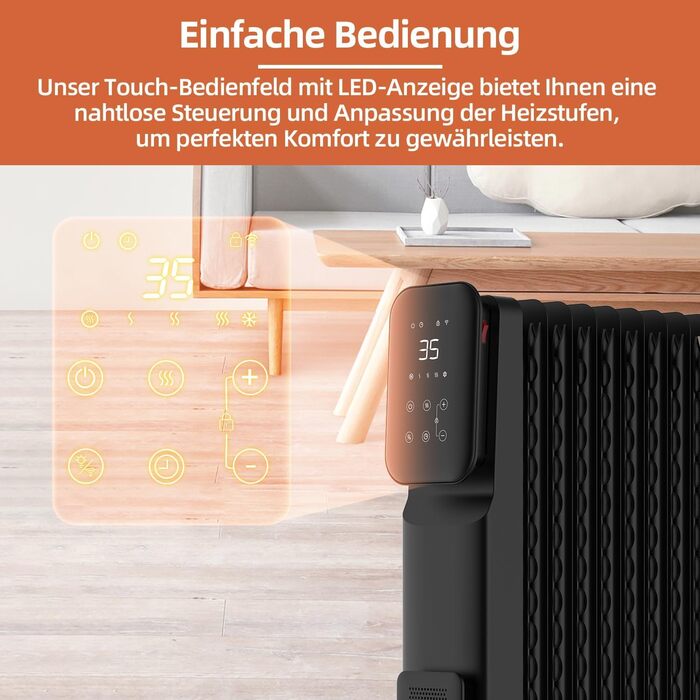 Масляний радіатор SHX 2000W з Wi-Fi, 3 режими, таймер 24г, термостат, Boost, до 40 м²