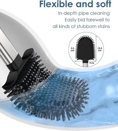 Силіконова щітка для унітазу Klobürste з нержавіючої сталі та контейнером, гнучка щітка для унітазу, настінний монтаж без свердління, срібна