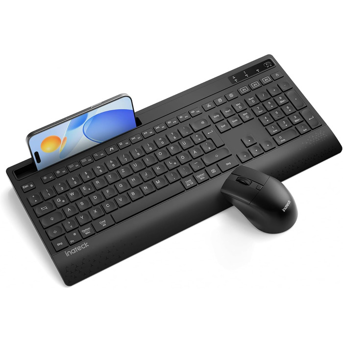 Inateck Бездротовий Комплект Клавіатури та Миші з Підсвічуванням, QWERTZ, з Підтримкою Bluetooth, з Підкладкою під Руку, для Mac, Windows, Laptop, PC, Smart TV, KB06006