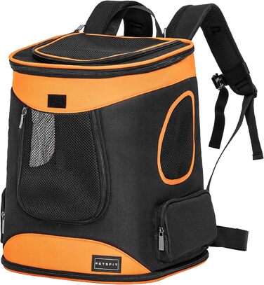 Рюкзак для кота та собаки Petsfit - зручний та дихаючий, до 5 кг, з сіткою та ременем, чорний та помаранчевий