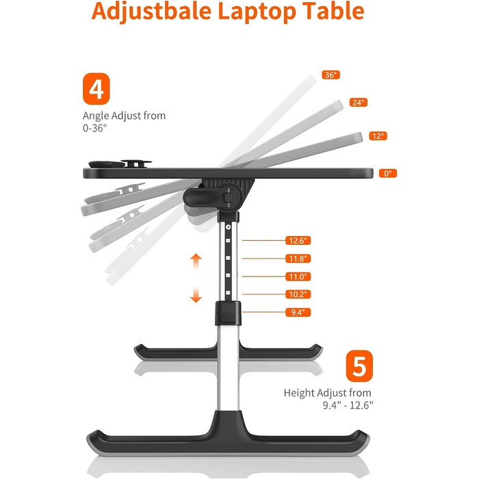 Приставний столик SAIJI для ноутбука, регульована висота, 5 положень, чорний (52*30 см)