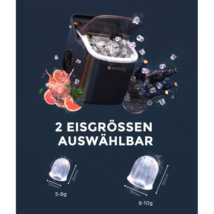 Машина для приготування льоду Ecozy: компактна, самоочисна, 9 кубиків за 6 хвилин, 12 кг/24 години, для дому та вечірок