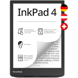 Pocketbook InkPad 4: Електронна книга, 7.8'' E-Ink, 32 GB, Bluetooth, водонепроникна, срібна (DE/at/CH версія)
