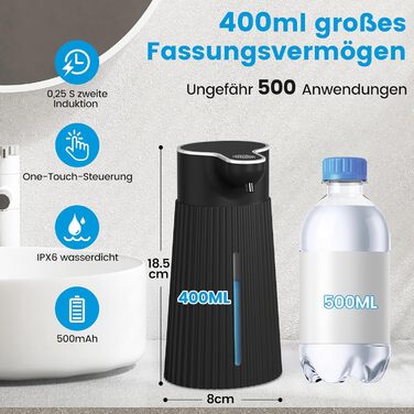Електричний дозатор мила 400 мл з сенсором, автоматичний диспенсер піни для мила, настінний, білий, USB, IPX6 вологостійкий