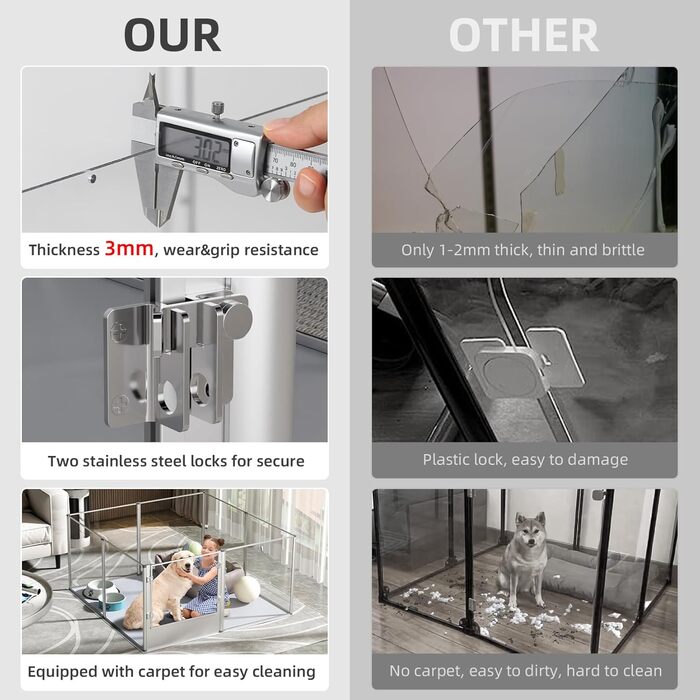 Клітка для собак BingoPaw з акрилу: прогулянкова клітка для собак, 8-секційна, висотою 60 см, XXL клітка для цуценят з дверцятами та водонепроникним дном (132 x 132 x 80,5 см)