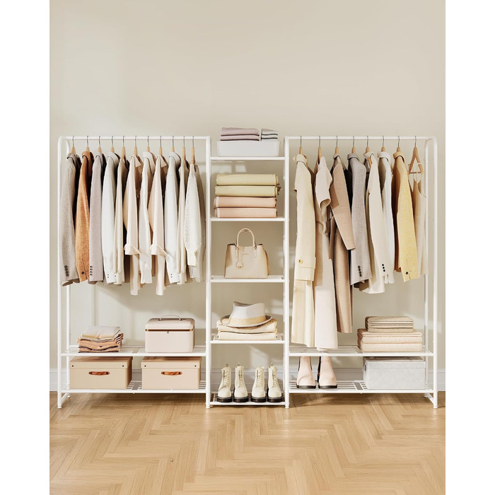 SONGMICS Взуттєва шафа, відкрита вішалка для одягу, металева, з полицями, 29 x 112 x 158,4 см, матово-білий LGR462W01