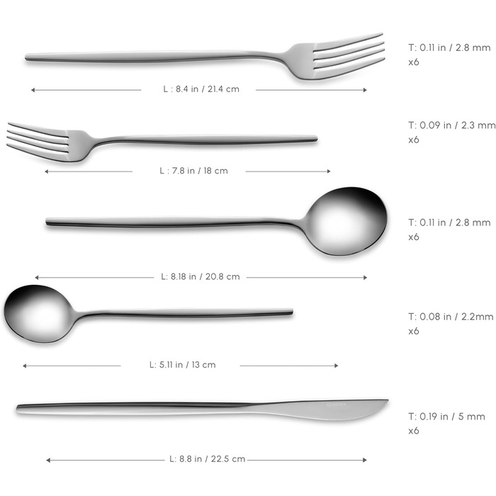 Karaca Orion Platinum 30-Piece Cutlery Set for 6 People, Stainless Steel, 6 Dinner Knives, 6 Soup Spoons, 6 Dinner Forks, 6 Dessert Forks, 6 Teaspoons, Modern Design