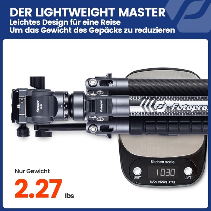 Штатив Fotopro Carbon X-Aircross 3 Lite: 151 см, 360° кулькова головка, для камери, легкий, синій