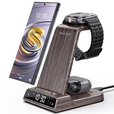 Бездротовий зарядний пристрій для Samsung Galaxy: зарядка для S25 Ultra, Watch Ultra/8/7/6, S24 Z Fold 6/Z Flip 6, Buds (з текстурою дерева)