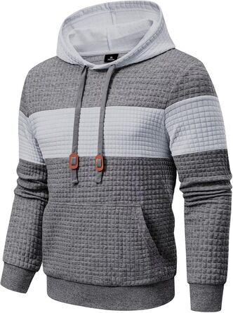 Худі чоловіче з довгим рукавом, теплий світшот з капюшоном, кольоровий блок, модель A (темно-сірий, L)