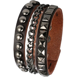 Чоловічий широкий шкіряний браслет JewelryWe в стилі панк-рок з заклепками, регульований, чорний/коричневий