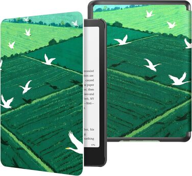 Чохол MoKo для Kindle Paperwhite 12th Gen (2024) та Kindle Colorsoft Signature Edition (2024), PU шкіра, авто-сон/пробудження, сірий ліс (зелена трава та птах)