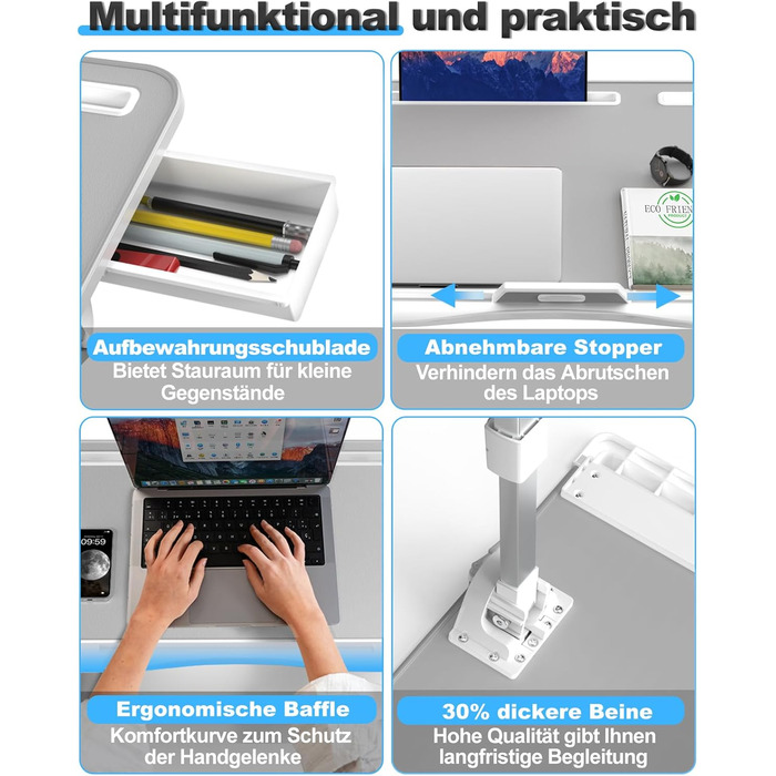 Столик для ноутбука Potuopy з регулюванням висоти та кута нахилу, великий (60*40 см), сірий