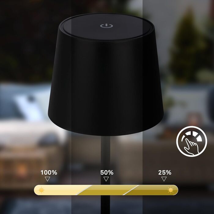 LED лампа BRILONER настільна бездротова, диммирувана торшер, USB-C, для дому та кемпінгу, Ø105x260 мм, чорна