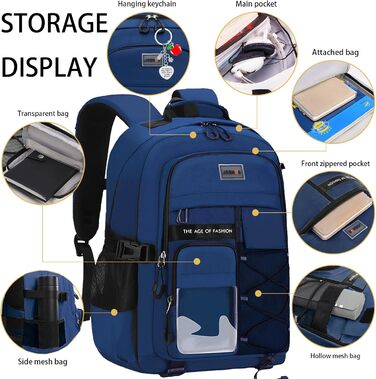 Шкільний рюкзак для підлітків: великий, водонепроникний, міцний, для середньої школи, гімназії, учнів, підлітків та дорослих (блакитний)