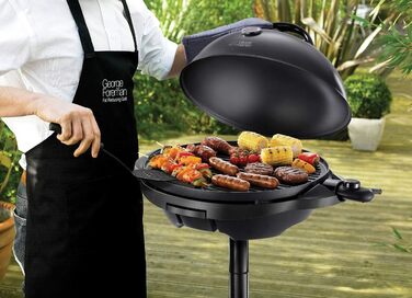 Електричний гриль George Foreman 2в1: напільний і настільний, для дому та балкона, круглий, 44,5 см, 2400 Вт, з термометром і піддоном для жиру, чорний