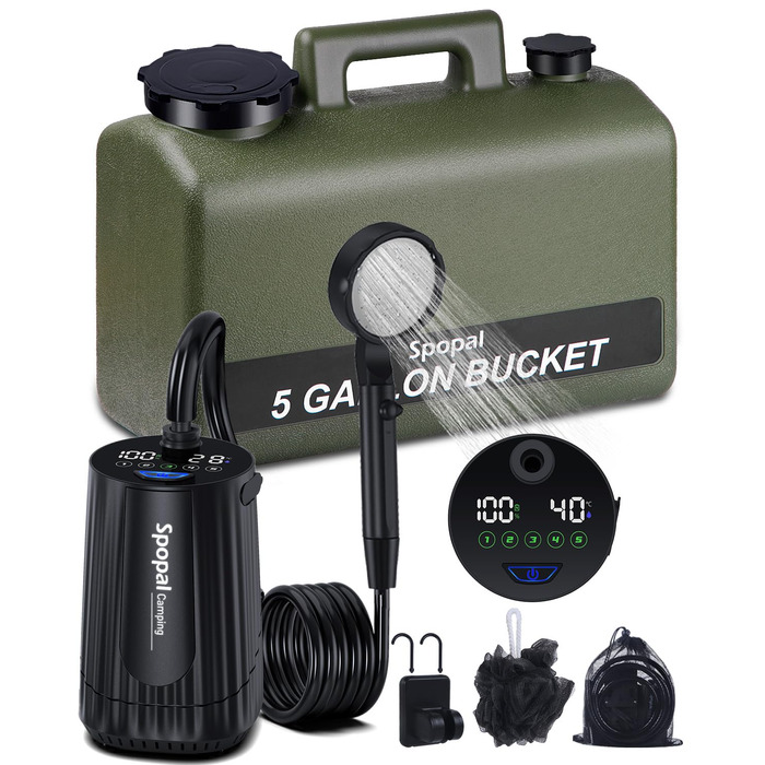 Портативна душова кабіна для кемпінгу з акумулятором 10000mAh та 20л баком. Комплект для відпочинку на природі, в авто та для миття тварин