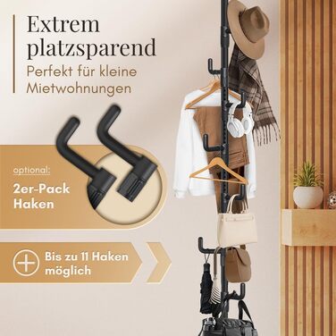 Extendable Coat Rack, 5 Hooks [Black, 110-310cm] – Telescopic Clothes Rack, Stable – Space-Saving Closet, Metal – Butler for Men, Bedroom – Entranceway Closet – Clothes Rail Balcony