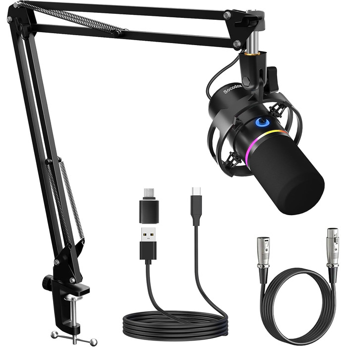 Мікрофон Socodox XLR/USB з кріпленням, для стрімінгу, подкастів, запису, геймінгу. З шумозаглушенням та регулятором гучності