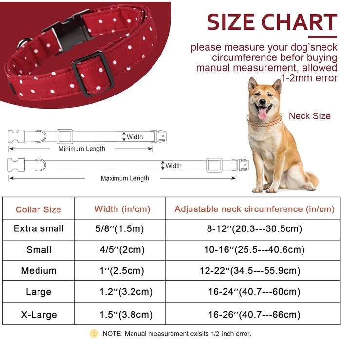 Нашийник для собак Unique Tyle Paw, регульований, м'який та зручний, в клітинку, для собак маленьких, середніх та великих порід, обхват шиї 25,4–40,6 см (M, Червоний)
