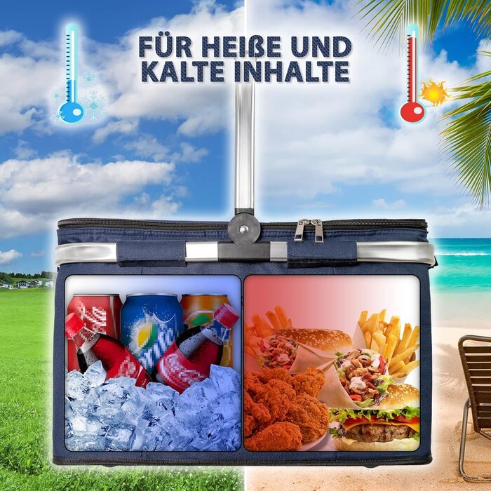 Foldable Shopping Basket 35L + Bottle Bag with 9 Compartments for Bottles up to 1.5L | Set of Large Insulated & Waterproof Cooler Bag + Bottle Basket: Lunch Bag, Bottle Carrier, Thermos Bag, Bottle Bag