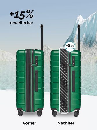 Чемодан середній з жорстким корпусом, розширюваний, 45 x 27 x 66 см, з подвійними колесами та TSA-замком, 3.7 кг, з високоякісного поліпропілену, унісекс, Emerald Green Metallic