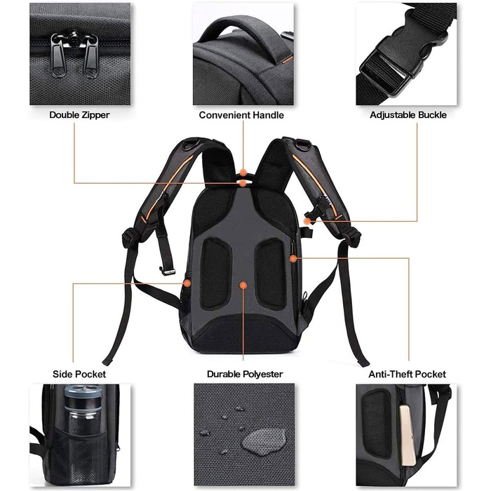 MOSISO Рюкзак для камери, DSLR/SLR/беззеркальна фототехніка, захищений, модульні вставки, тримач для штатива, сумісний з Canon, Nikon, Sony, сірий