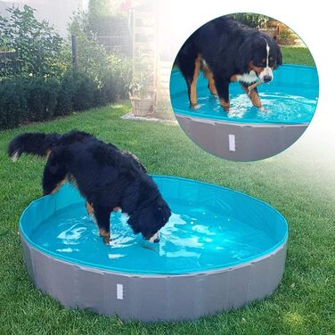 Navaris Dog Pool Splash Pool Foldable - Dog Pool made of Plastic - Agility Dog Toy - Dog Swimming Pool - Grey Petrol - Various Sizes