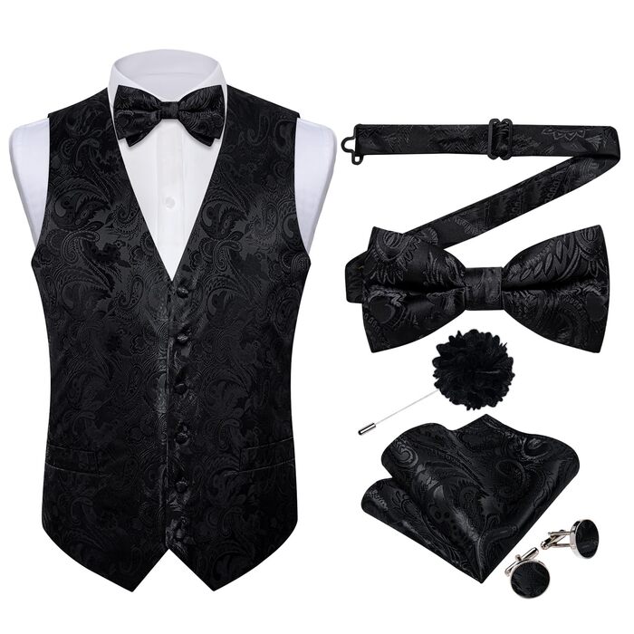 Костюмний аксесуар для чоловіків DiBanGu: 7-елементний набір (краватка, реверс-голка, крапка) чорного кольору (M)