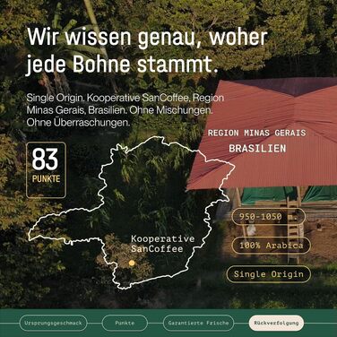 Спеціальна кава в зернах Incapto Single-Origin Brasilien, 100% Арабіка, Espresso Specialty Coffee (SCA 84), обсмажена традиційним способом, Мінас-Жерайс, 1 кг