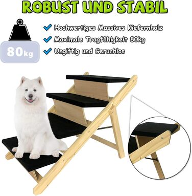 Froadp 49x38x61cm Folding Dog Stairs - Plastic Folding Pet Stairs with 4 Steps & Felt Mat - Non-Slip Cat Stairs Bed Balcony Sofa Portable Pet Stairs for Dogs and Cats (Wood Type A)