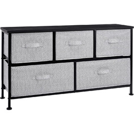 Amazon Basics - Closet Storage Organizer with 5 Extra-Wide Fabric Drawers, White (Black)