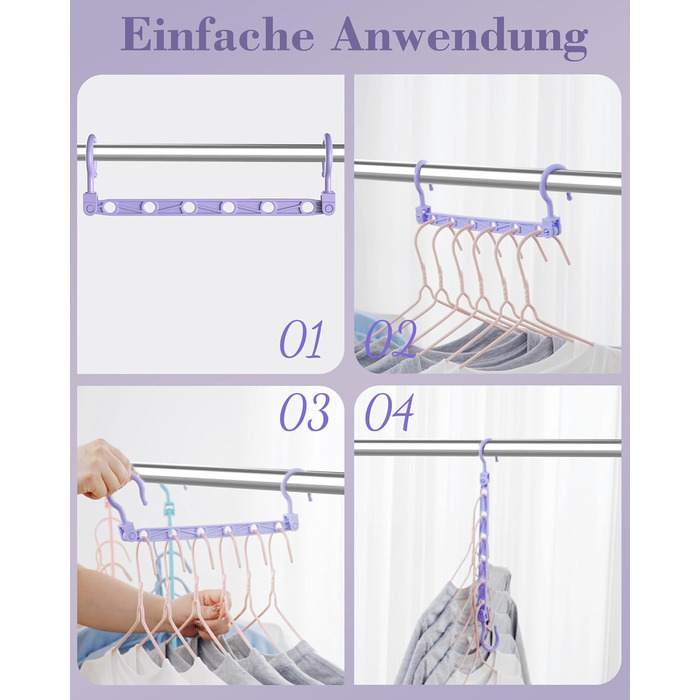 Набір вішалок для одягу Magic Hangers, 8 шт. з 6 отворами та 360° обертанням, чорний. Організатор для шафи, ідеально для студентів та дівчаток. Стабільні гачки для важкого одягу.