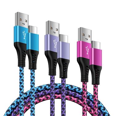 Кабель USB Type-C, 3 шт. [3м+2м+1м] для Samsung, Huawei, Xiaomi. Швидка зарядка, передача даних, нейлон.