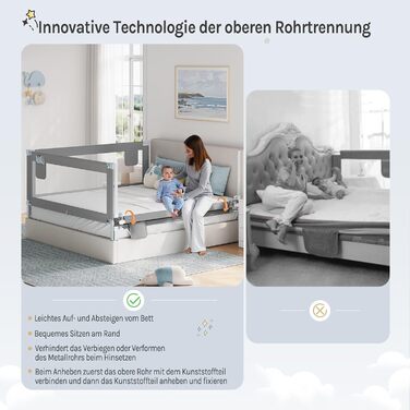 WOLTU Bed Rail, Bed Protection Rail for Children's Beds & Adult Beds, Retractable Child Bed Rail 180 cm, Fall Protection Height Adjustable 69-87 cm, Dark Grey 180cm Dark Grey