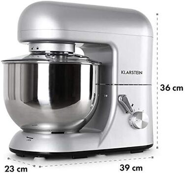 Klarstein 5L Stainless Steel Stand Mixer - 2000W Kitchen Machine with Dough Hook & Whisk - 6 Speed Universal Mixer for Baking & Cooking
