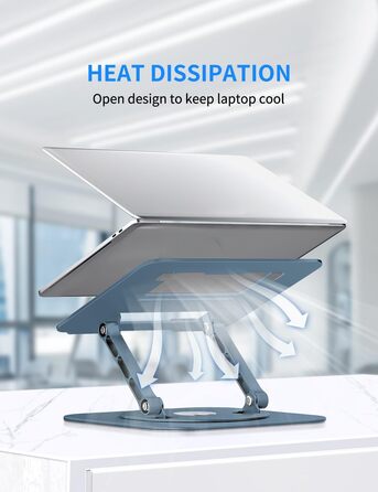 Adjustable Laptop Stand with 360° Swivel Base - Stable Ergonomic Foldable Laptop Riser for Desk - Compatible with MacBook Pro/Air & Notebooks up to 16 inches (Navy Blue)