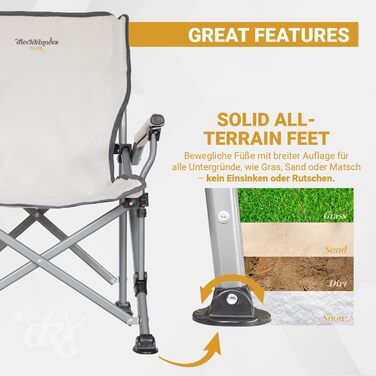 Дитячий складаний стілець для кемпінгу Jorik, бежевий, з підсклянником, вантажопідйомність 120 кг