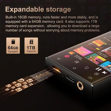Портативний аудіоплеєр Oilsky з Bluetooth та WiFi, 80GB, Android 9.0, 2.8