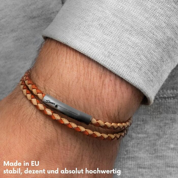 Браслет шкіряний Simaru Premium плетений, синій (L 17-18 см), унісекс, з нержавіючої сталі, made in Germany