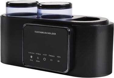 Toothbrush Holder Black, Holder for UV Toothbrush Sanitizer Wall Toothbrush Holder for 5 Toothbrushes, Drying and Cleaning Function for Toothbrushes