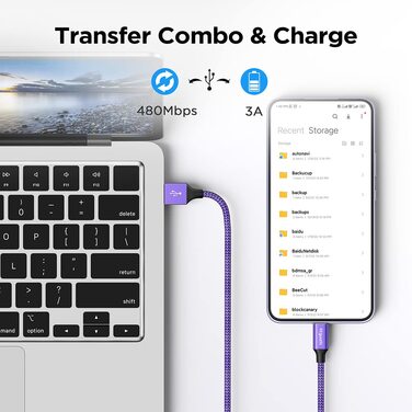 Кабель USB-C 30см [2 шт], білий: USB-A на USB-C, швидка зарядка, нейлон, сумісний з iPhone 16/15 Pro Max, Samsung Galaxy S24/S23/S22/S21/S20/S10/S9, A35/A53