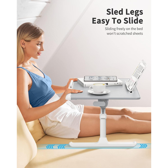 Столик для ноутбука SAIJI 60x45 см, регульована висота, з підставкою для книг, ящиком та кріпленням для планшета. Ідеально для роботи, читання та сніданку.