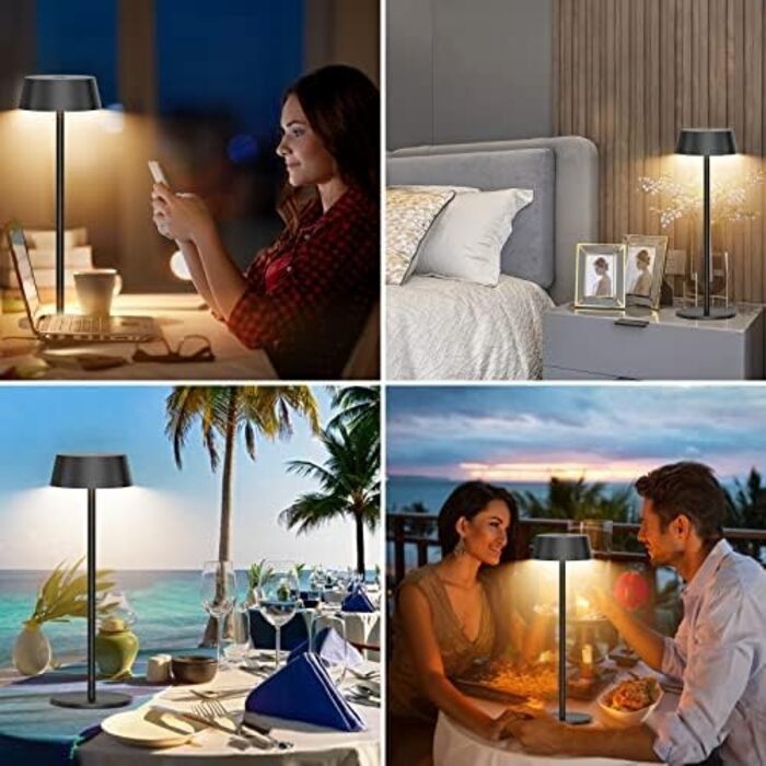 Світлодіодний акумуляторний настільний світильник Klighten з димером, сенсорний, металевий, алюмінієвий, IP54, перезаряджуваний, тепле біле світло 3000K/4000K/6000K, антрацит