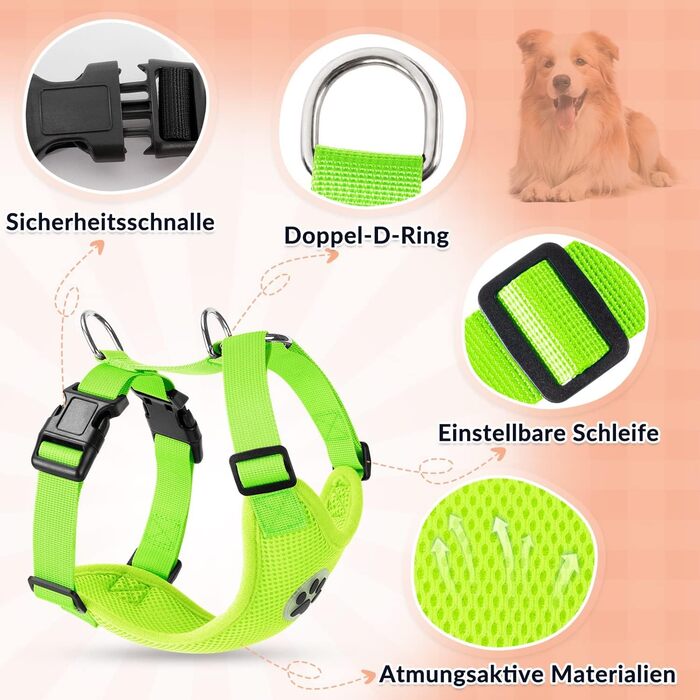 Шлейка для собак SlowTon, No Pull, для малих та середніх собак, м'яка, дихаюча, лімоний колір