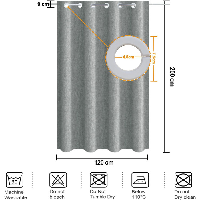 Штора для душу YISURE без гачків, льон вигляд, водонепроникна, 120x200 см, сіра. Текстильна штора для ванної кімнати, машинне прання